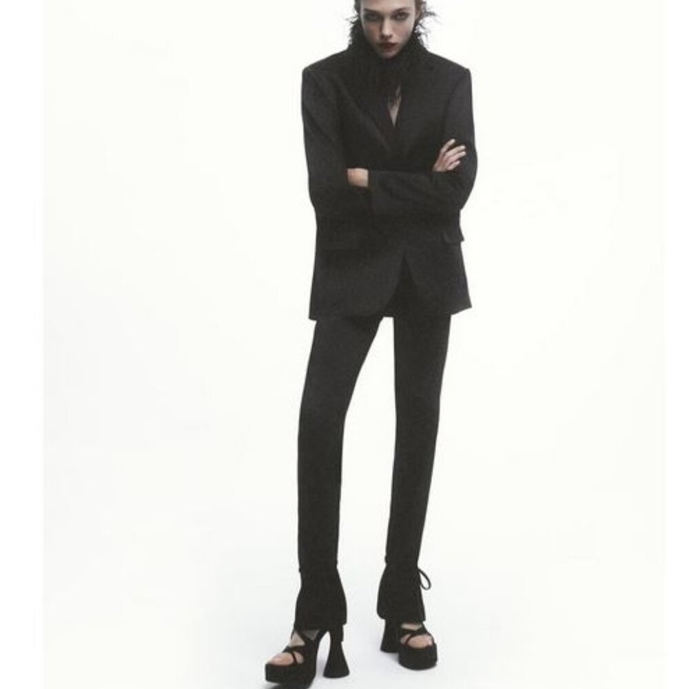 Zara Black Satin Effect Ankle Tie Dress Pants, NWT, M